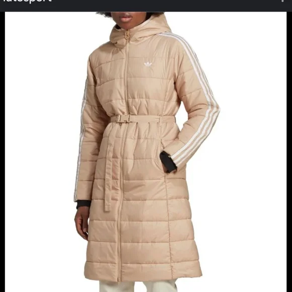 adidas Jackets Coats Adidas Originals Logo Embroidered Belted Quilted Slim Coat Szxl Length 42 Nwt Poshmark